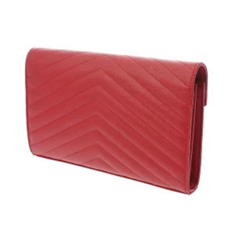 Saint Laurent Grained Poudre Chain Cassandra Red Leather Wallet Bag